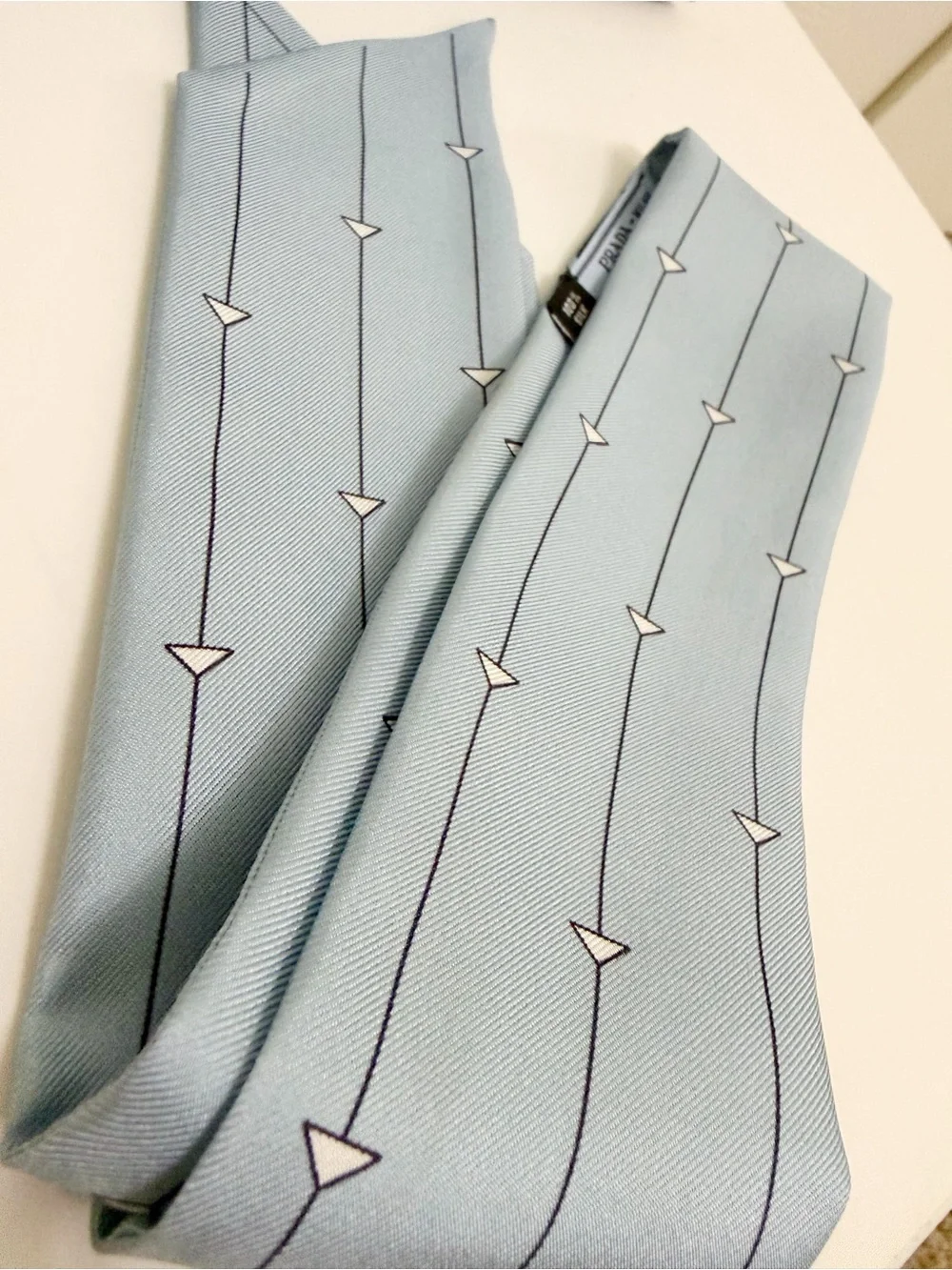 Prada Pale Blue Silk Twilly with Arrow Stripe